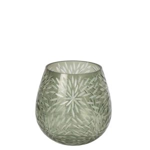 CANDLE HOLDER RELIEF GLASS KHAKI GREEN