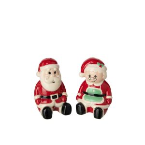 SALT & PEPPER SANTA CLAUS STONEWARE CHRISTMAS RED/WHITE