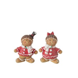 GINGERBREAD POLYRESIN CHRISTMAS RED/BEIGE SMALL ASSORTMENT OF 2