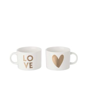 BOX OF 1 MUG "LOVE" PORCELAIN WHITE/GOLD ASSORTMENT OF 2