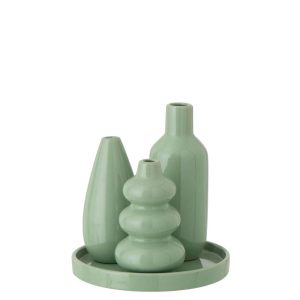 SET OF 4 VASE TRAY PORCELAIN GREY-GREEN