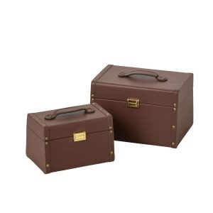 SET OF 2 BOX LEATHER MDF BROWN