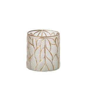 CANDLE HOLDER LEAVES GLASS GOLD/TRANSPARENT MEDIUM