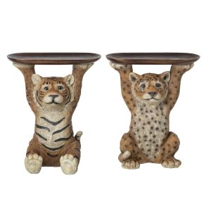 DECORATIVE TRAY TIGER + LEOPARD POLYRESIN CARAMEL ASSORTMENT OF 2