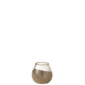 TEALIGHT HOLDER HALF PEARLS ROUND GLASS GOLD SMALL