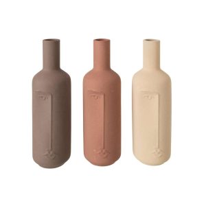 VASE BOTTLE  +  FACE PORCELAIN ECRU/BROWN ASSORTMENT OF 3