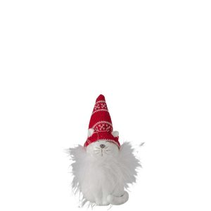 CAT HAT POLYRESIN WHITE/CHRISTMAS RED SMALL
