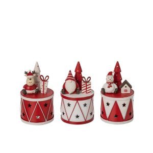 DRUM LED SANTA + SNOWMAN + REINDEER IRON WHITE/CHRISTMAS RED ASSORTMENT OF 3