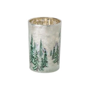 CANDLE HOLDER CHRISMAS TREE GLASS WHITE/DARK GREEN LARGE