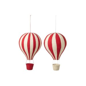 HANGER AIR BALLOON STRIPED PAPIER-MÂCHÉ WHITE/CHRISTMAS RED EXTRA LARGE ASSORTMENT OF 2
