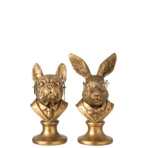 BUST DOG  +  RABBIT POLYRESIN GOLD ASSORTMENT OF 2