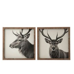 PAINTING DEER MDF GREY/BROWN ASSORTMENT OF 2