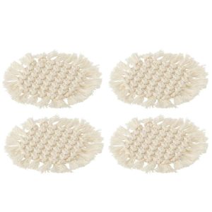 SET OF 4 COASTERS ROUND MACRAME POLYESTER BEIGE
