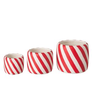 FLOWERPOT STRIPED CEMENT CHRISTMAS RED/WHITE LARGE