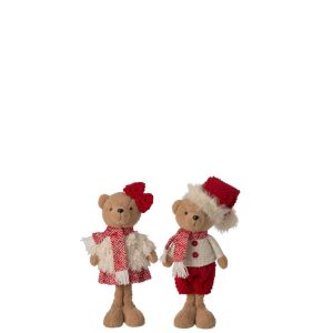 BEAR BOY + GIRL POLYESTER CHRISTMAS RED/WHITE SMALL ASSORTMENT OF 2