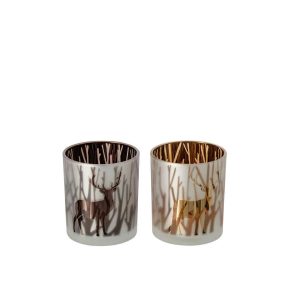 CANDLE HOLDER DEER GLASS BROWN/DARK BROWN SMALL ASSORTMENT OF 2