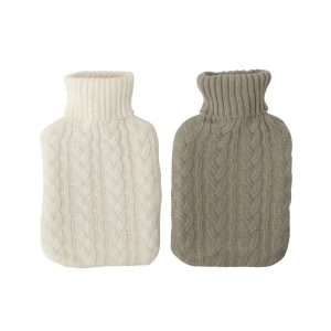 HOT WATER BOTTLE KNITTED RUBBER OFF-WHITE/GREIGE ASSORTMENT OF 2