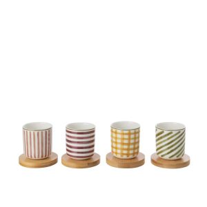 BOX OF 4 COFFEE CUP STONEWARE BURGUNDY/OLIVE