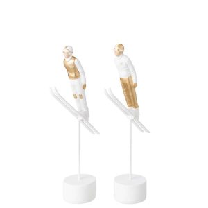 SKIER LONG JUMP POLYRESIN WHITE/GOLD ASSORTMENT OF 2
