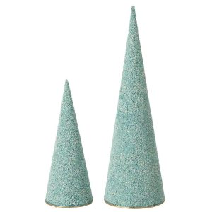 SET OF 2 CONE IRON/BEADS AZURE BLUE