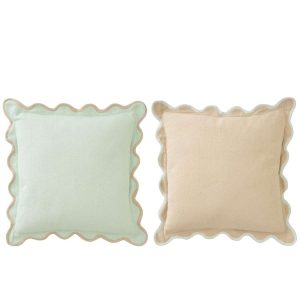 CUSHION SCALLOPED COTTON LIGHT BLUE/BEIGE ASSORTMENT OF 2