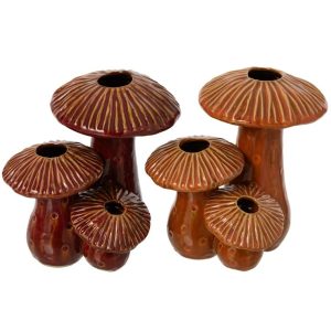 VASE MUSHROOMS STONEWARE RUST BROWN/ORANGE LARGE ASSORTMENT OF 2