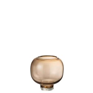 VASE ON FOOT ROUND GLASS LIGHT BROWN LARGE