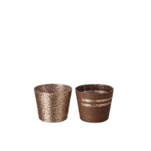 FLOWERPOT STRIPED PAPER DARK BROWN/CHAMPAGNE SMALL ASSORTMENT OF 2