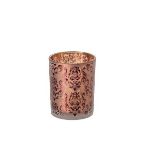 TEALIGHT HOLDER FLOWERS GLASS BURGUNDY/CORAL RED MEDIUM