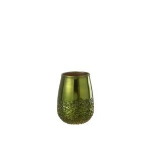 TEALIGHT HOLDER MIRROR GREEN GLASS SMALL