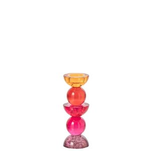 CANDLE HOLDER GLASS ORANGE/PINK SMALL