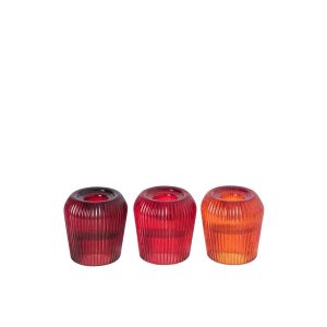 CANDLE HOLDER GLASS ORANGE/RED ASSORTMENT OF 3