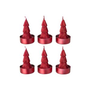 BOX OF 6 CANDLE PINE TREE PARAFFIN CHRISTMAS RED