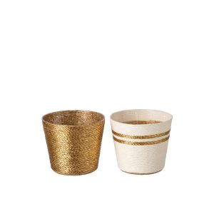 FLOWERPOT STRIPED PAPER WHITE/GOLD MEDIUM ASSORTMENT OF 2