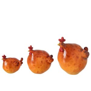 SET OF 3 ROOSTER POLYRESIN DARK ORANGE