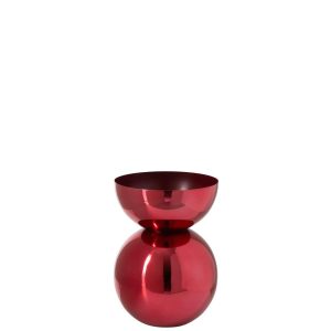 VASE SHINY ROUND METAL CHRISTMAS RED SMALL
