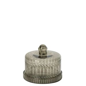 STORAGE JAR ROUND RELIEF GLASS KHAKI GREEN SMALL