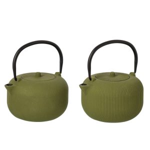 TEAPOT CAST IRON MOSS GREEN ASSORTMENT OF 2
