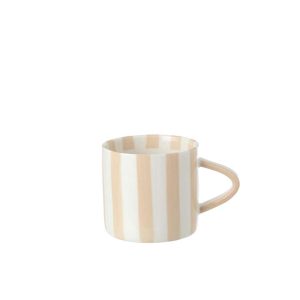 MUG STRIPED STONEWARE LIGHT BEIGE/WHITE
