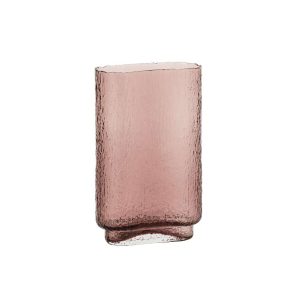 VASE RECTANGLE RELIEF GLASS BURGUNDY LARGE