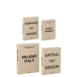 SET OF 4 BOX BOOK FABRIC ECRU/BLACK