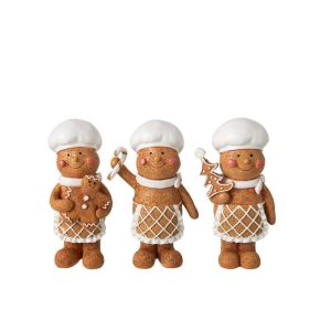 GINGERBREAD COOKING POLYRESIN BEIGE/WHITE SMALL ASSORTMENT OF 3