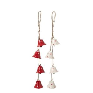 HANGER 4 BELLS IRON WHITE/CHRISTMAS RED ASSORTMENT OF 2