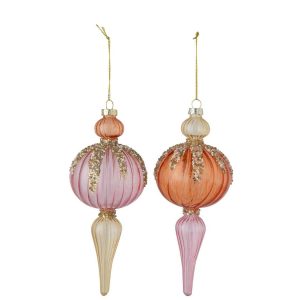 CHRISTMAS BAUBLE DROP GLASS MULTI ASSORTMENT OF 2