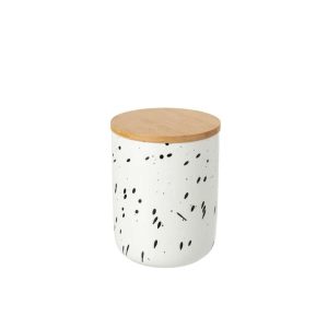 CANISTER DOTS STONEWARE WHITE/BLACK LARGE