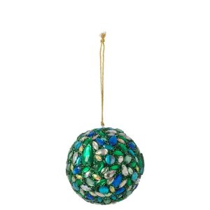 CHRISTMAS BAUBLE SYNTHETIC/BEADS GREEN/BLUE