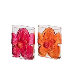 VASE FLOWERS GLASS ORANGE/FUCHSIA SMALL ASSORTMENT OF 2