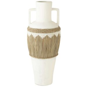 VASE PATTERN+HANDLES TERRACOTA/SEAGRASS WHITE/NATURAL