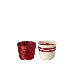 FLOWERPOT STRIPED PAPER WHITE/RED SMALL ASSORTMENT OF 2