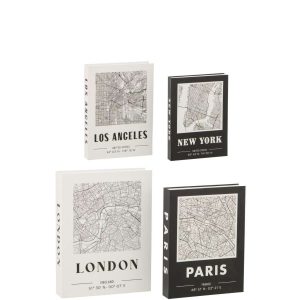 SET OF 4 BOX BOOK PAPER WHITE/BLACK